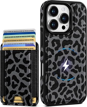 Shorogyt for iPhone 16 Pro Case Wallet - Fits 5 Cards, Compatible with Magsafe Detachable Magnetic Credit Card Holder Leather Cardholder Cute Phone Cover Women Girls for Apple 16Pro, Leopard