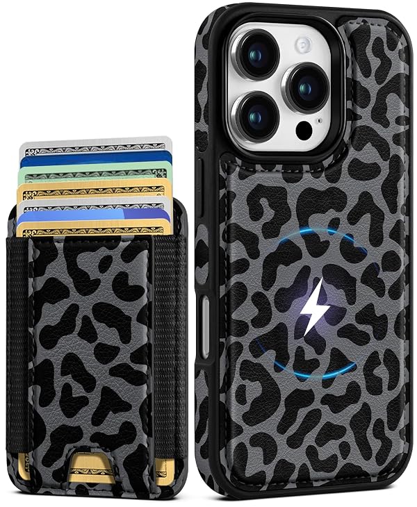 Shorogyt for iPhone 16 Pro Case Wallet - Fits 5 Cards, Compatible with Magsafe Detachable Magnetic Credit Card Holder Leather Cardholder Cute Phone Cover Women Girls for Apple 16Pro, Leopard by Shorogyt - Used condition - US$5.97