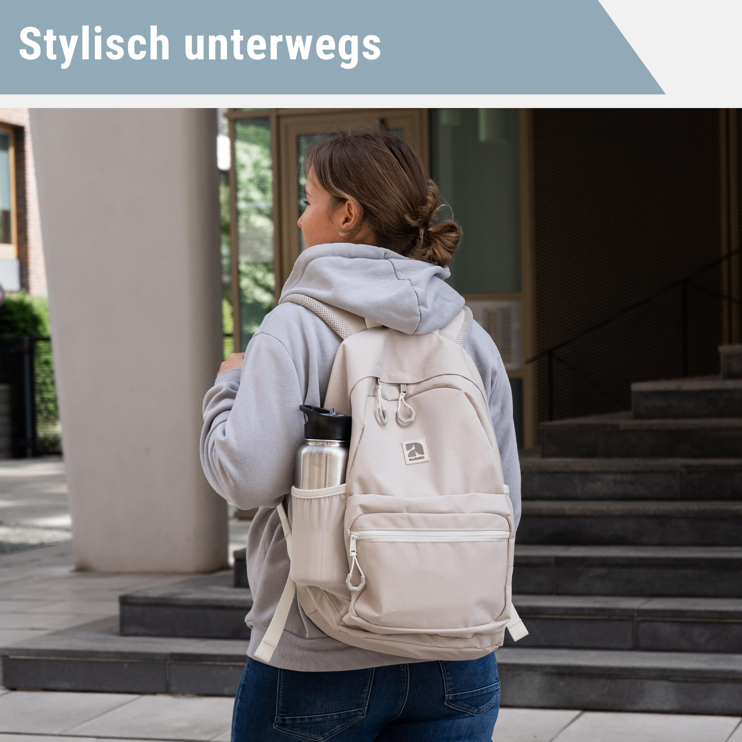 AUDETIC Schulrucksack Mädchen und Jungen Teenager Schwarz - Flex - Rucksack Damen & Herren mit 16 Zoll Laptop Fach für Schule & Freizeit - Wasserabweisend