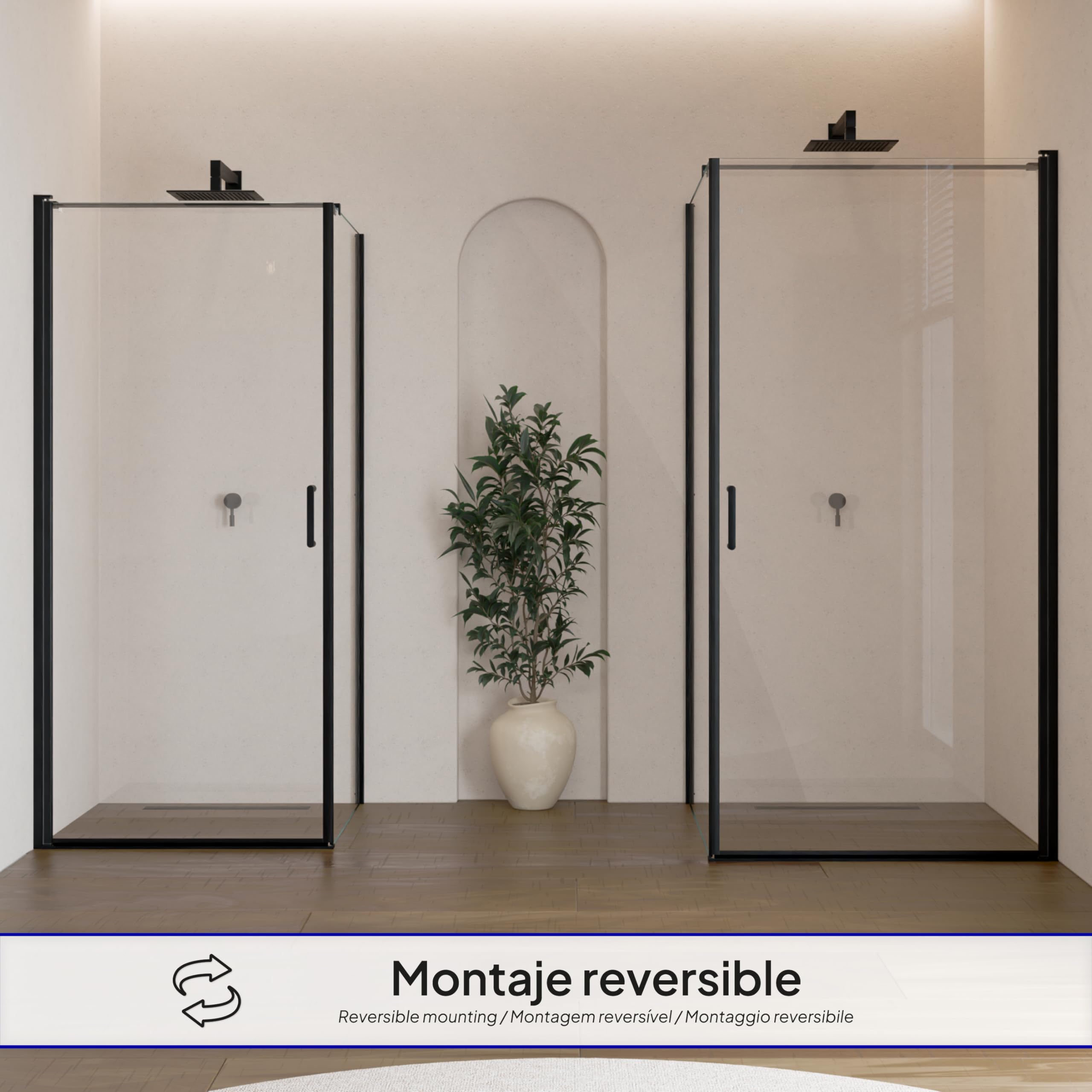 MOG Mampara de ducha DK559 80 x 80 cm Altura 190 cm con entrada de esquina - De vidrio de seguridad nano transparente de 6 mm ESG con perfiles de aluminio negro