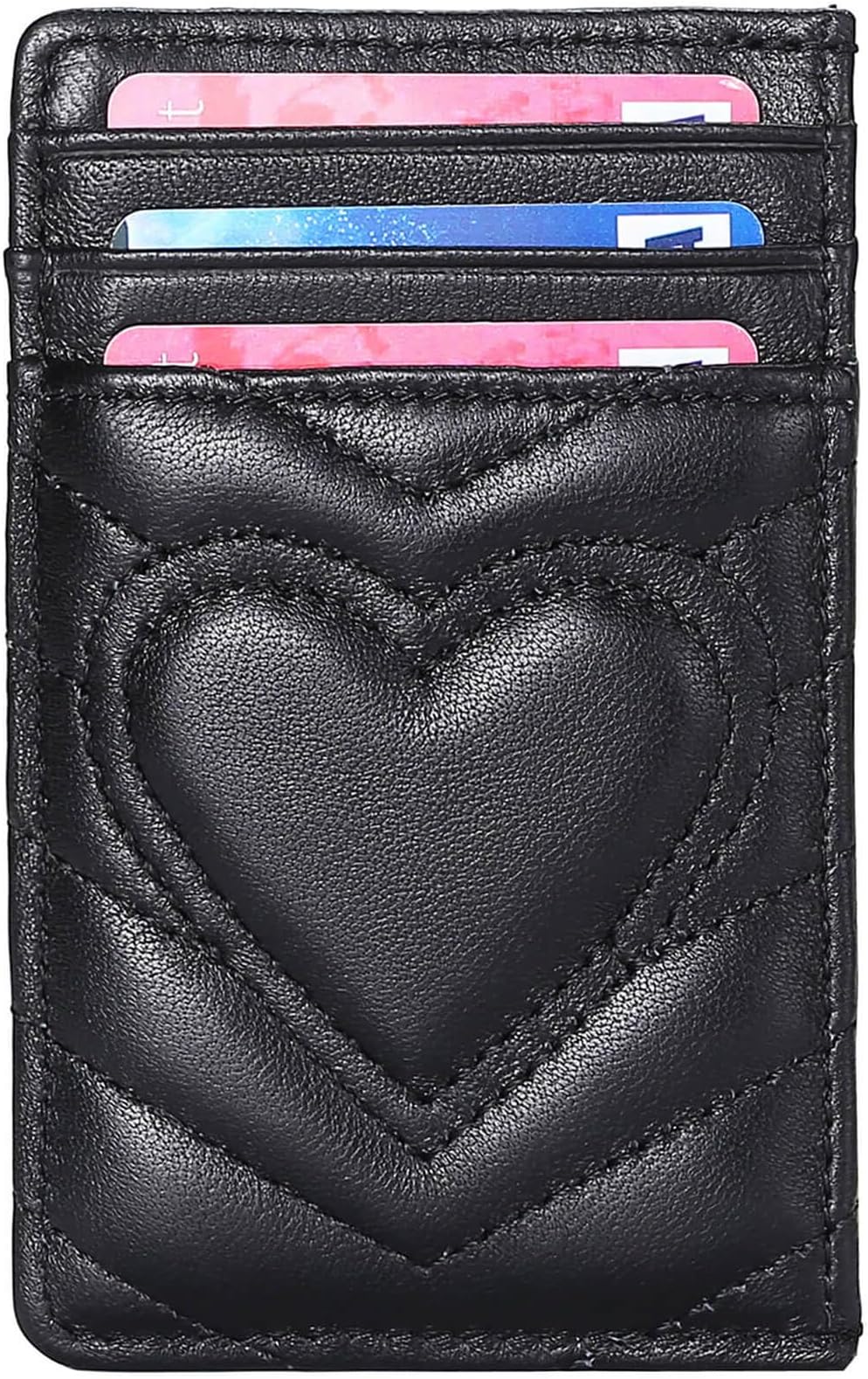 Black Quilted Leather Card Holder Wallet