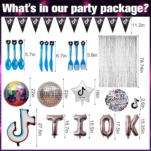 Miniatura 5 de 275 decoraciones de fiesta Tik Tok para 20 invitados incluye pancartas de cumpleaños banderines manteles globos adornos para pasteles cubiertos