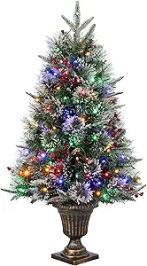 GAOMON 3 Ft Christmas Tree with 78 Multicolor Led Lights, Pre-Lit Artificial Christmas Trees with Potted Base, Snow Flocked, 8 Lighting Modes, Battery Operated, Xmas Tree for Home Decor