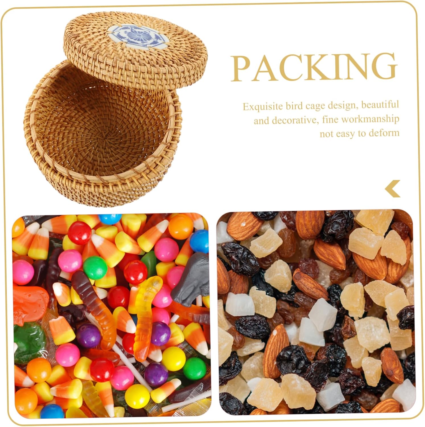 Holibanna Rattan Woven Snack Storage Box Lid Decorative Nut and Tea Leaf Container for Home Parties and Gatherings Practical and Design for Easy Organization
