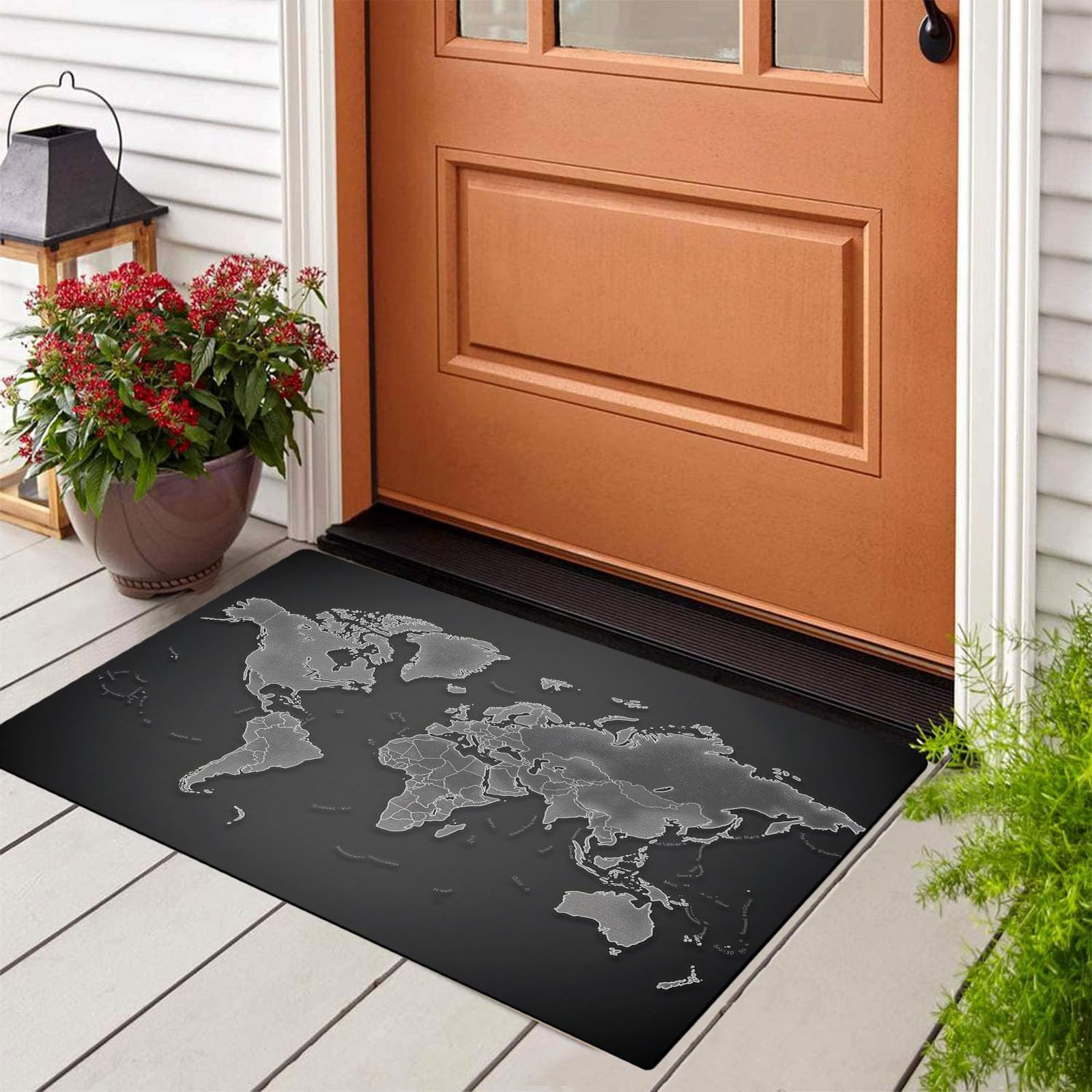 Felpudo Entrada Casa, Alfombra Entrada Casa Absorbente,Mapa del Mundo Abstracto Alfombra Exterior,Estilo Minimalista Moderno Alfombrilla Antideslizante De La Casa,60 X 90 Cm,Gris