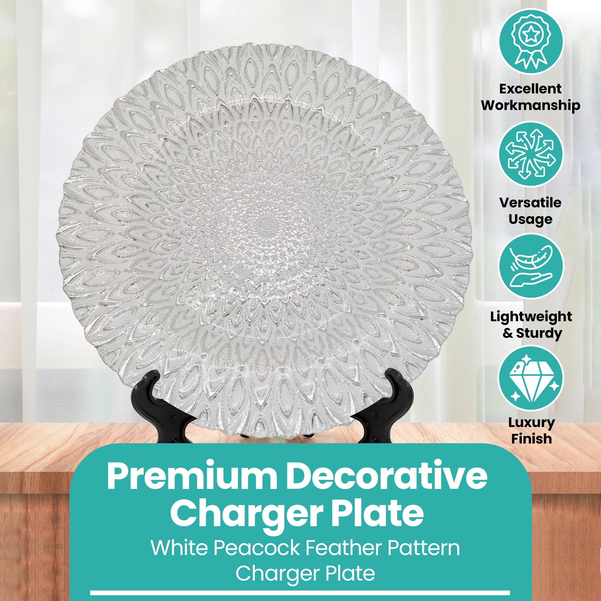 Peacock Glass Charger Plate Silver - Event Decor & Charger Plates From Decor Trader Ltd UK - View #4