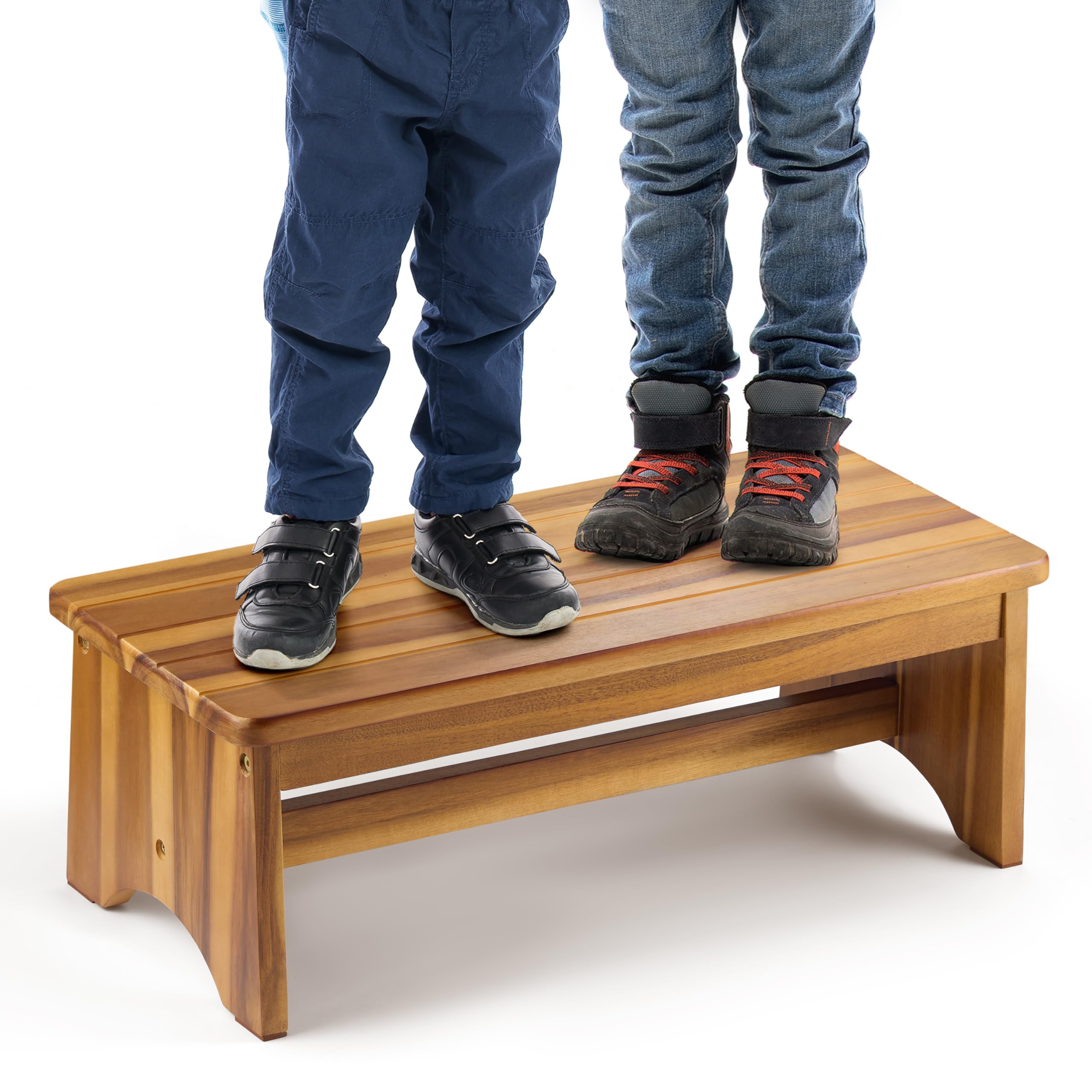 Extra Wide 26in Wooden Step Stool, Heavy Duty One Step Stool for Adults and Seniors, Holds Up to 550 lbs, Reinforced Cross Bar, Non-Skid Surface, Multipurpose Use for Kitchen, Bathroom, Bedroom