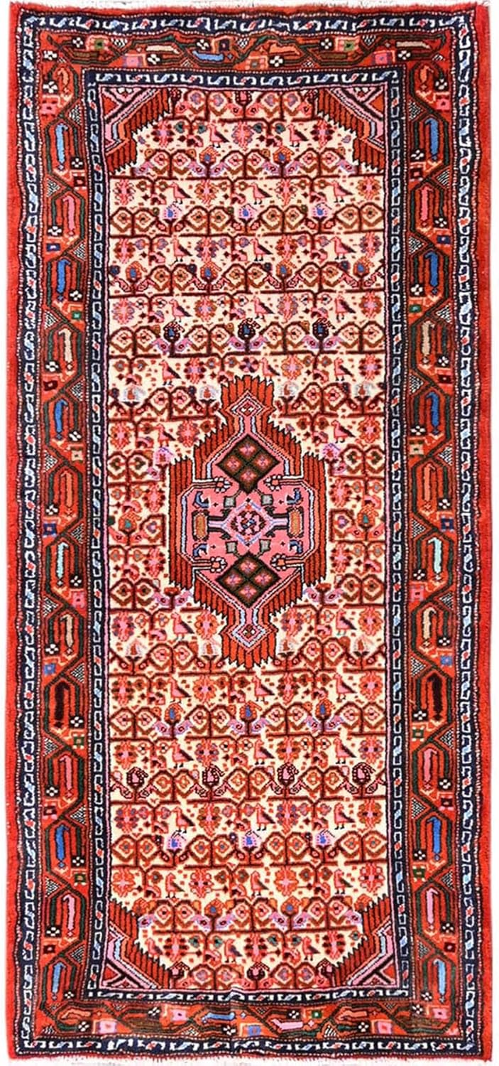 Hand Knotted Wool Oriental Runner Rug, Ivory, Full Pile, Soft Traditional Design