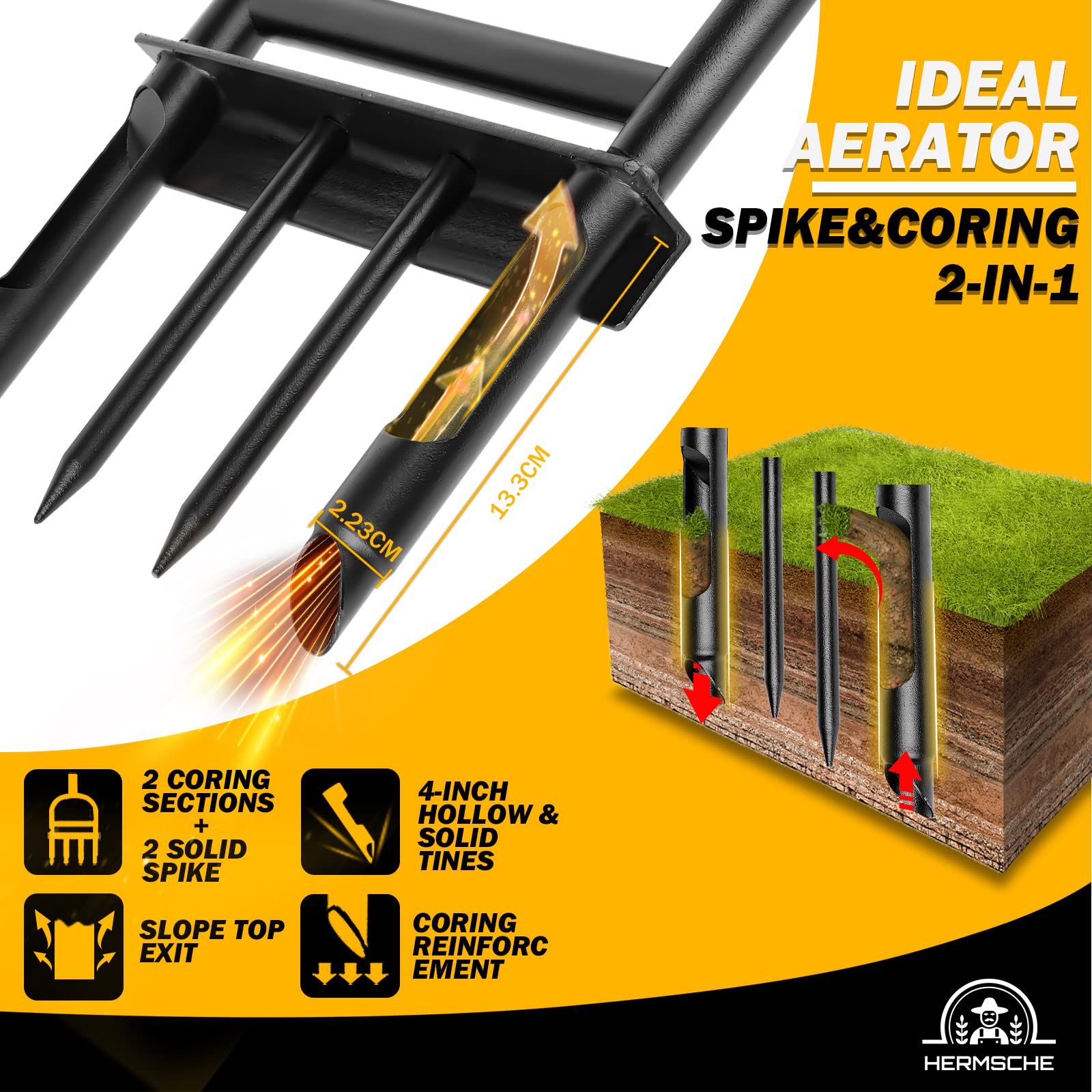 Hermsche Lawn Aerator Coring Tool Manual Plug Core Aerators Lawn