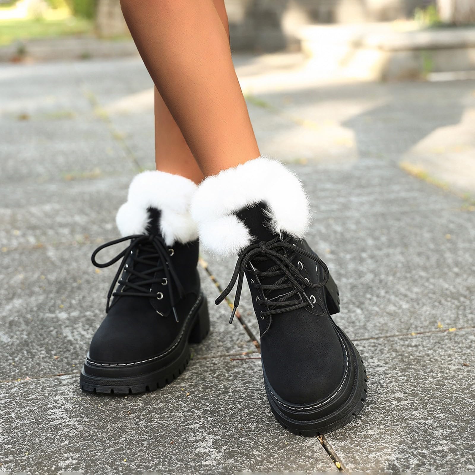 Botas con cordones para mujer, forradas, botas de invierno con plataforma
