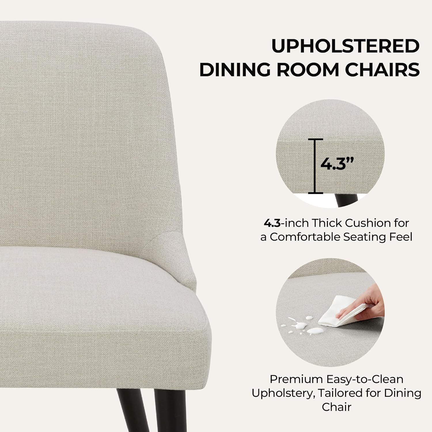 CHITA Mid-Century Modern Dining Chair, Upholstered Fabric Accent Chairs, Set of 2,Performance Fabric in Linen