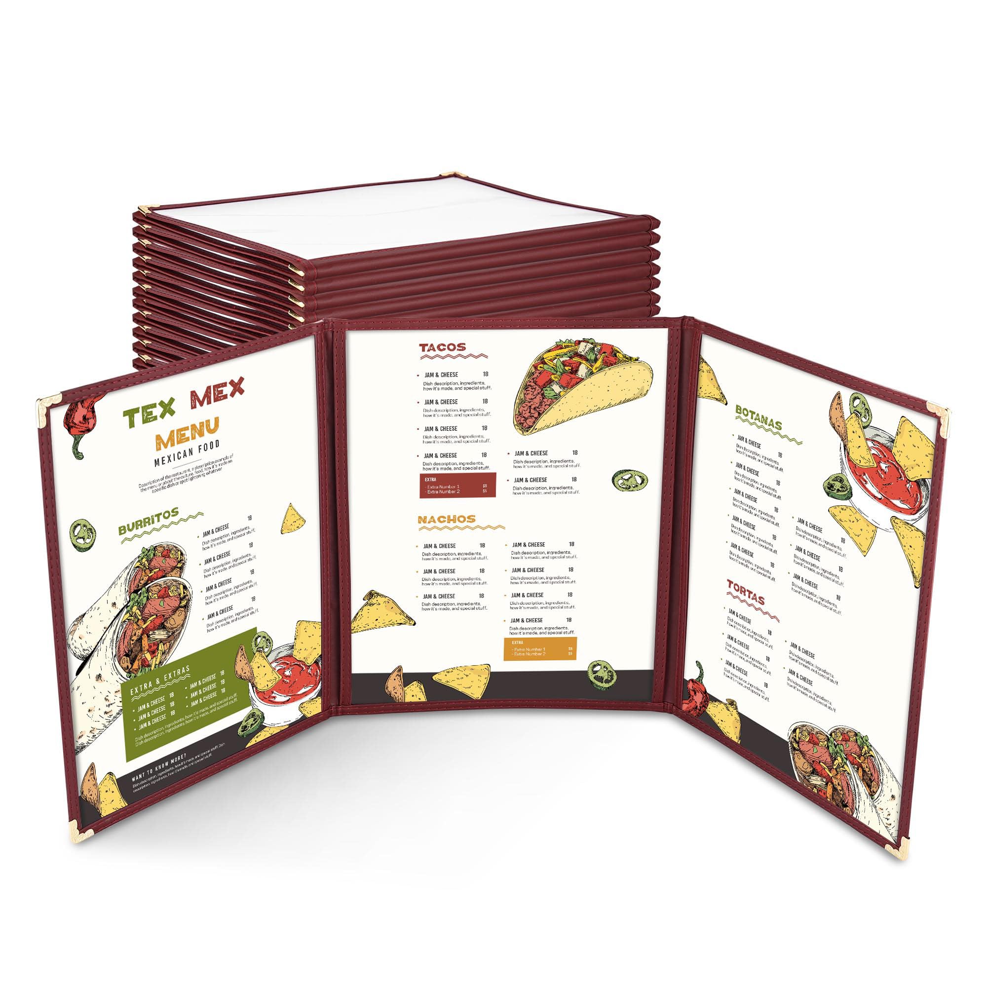 30PCS Menu Covers 1-Page 3-Fold 6 Views Menu Cover, Fit for Menu Size: 8.5