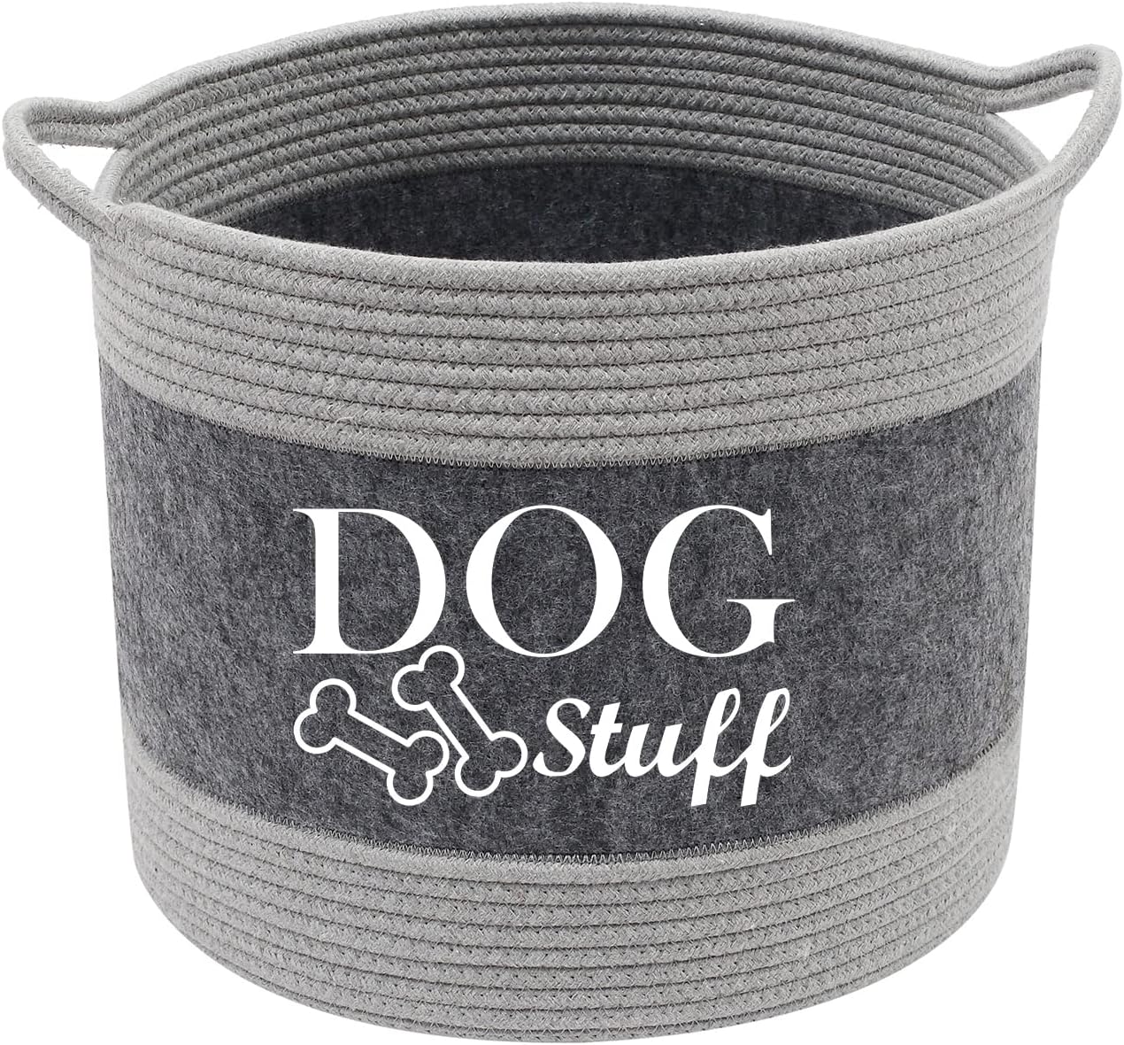 Morezi Cotton felt round dog toy box and dog toy basket storage with handle, doggie toy bin - Good idea for organizing pet toys, blankets, leashes, clothing, dry food and any doggie stuff