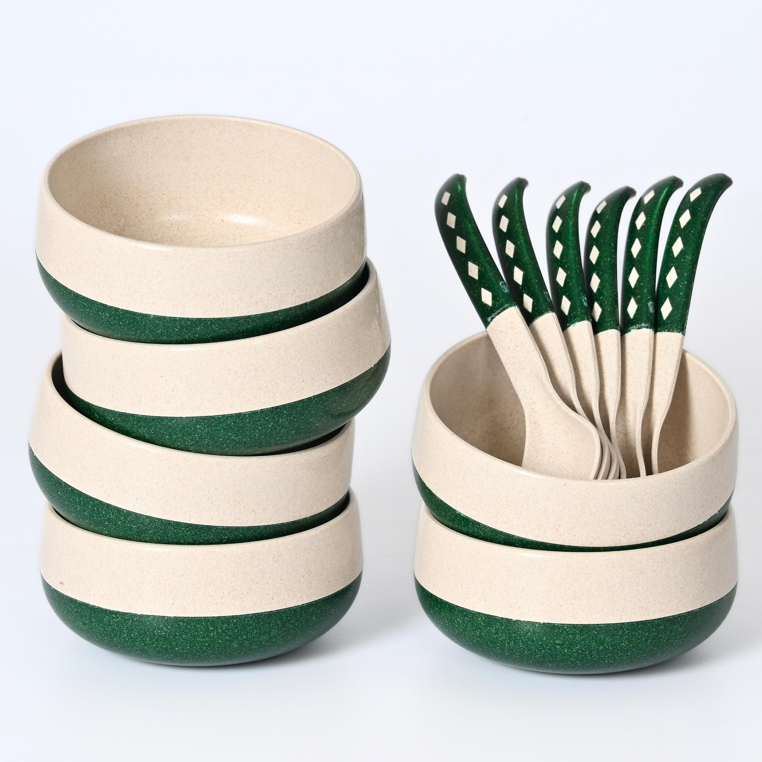 Eha Earth-Friendly Small Soup Bowls With Spoons Set Of 6 | 250 Ml Made Bamboo Fibers & Rice Husk Microwave Safe Bowl Serving Fern, Pink,Green (B0CHF1NJP6) Amazon Price History, Amazon Price Tracker