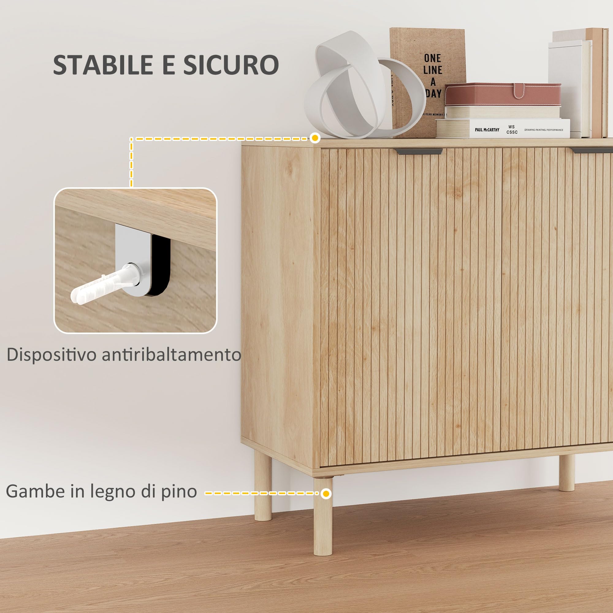 HOMCOM Mobiletto Multiuso a 2 Livelli con Ripiano Regolabile su 3 Livelli, Mobile Contenitore con Gambe in Legno di Pino, per Soggiorno e Camera da Letto, 78x40x77.5 cm, Color Rovere