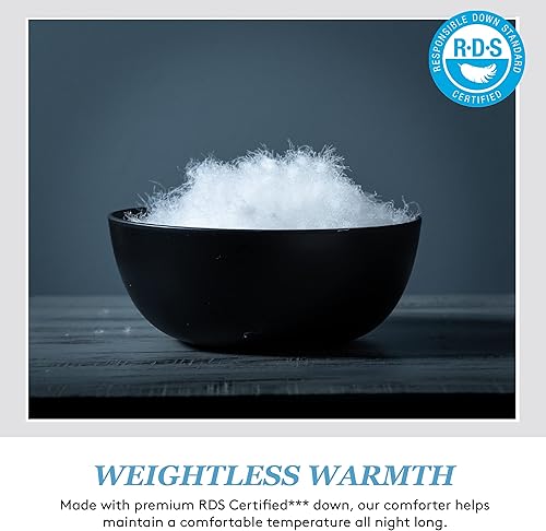 Miniatura 3 de Ameridown Edredón de plumón alternativo de primera calidad con accesorios de lazo en las esquinas, tamaño matrimonialqueen, color blanco