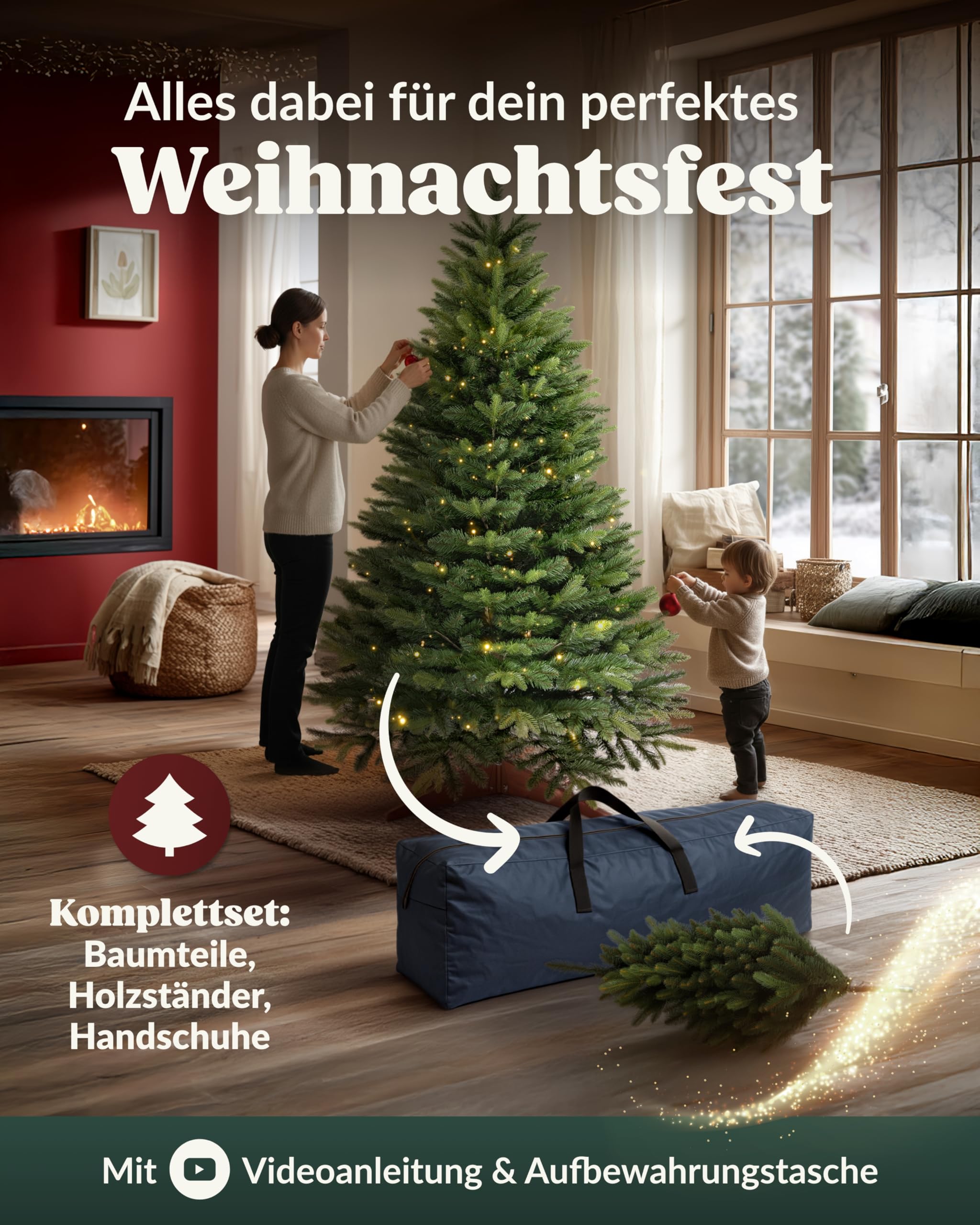 Amari ® Naturgetreuer Künstlicher Weihnachtsbaum 220cm - Tannenbaum Künstlich Christbaum Christmas Tree - Künstliche weihnachtsbäume - Faltbarer Weihnachtsbaum Künstlich