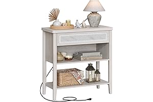 VASAGLE Console Table with Power Outlets: Boho Entryway Table with Storage