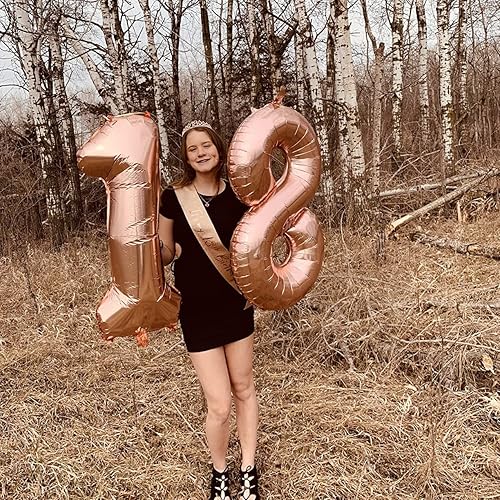 Miniatura 3 de Globos de aluminio de Mylar de oro rosa con el número 18, globos gigantes de 40 pulgadas para niñas, globos de helio de número 1 y 8 de oro rosa