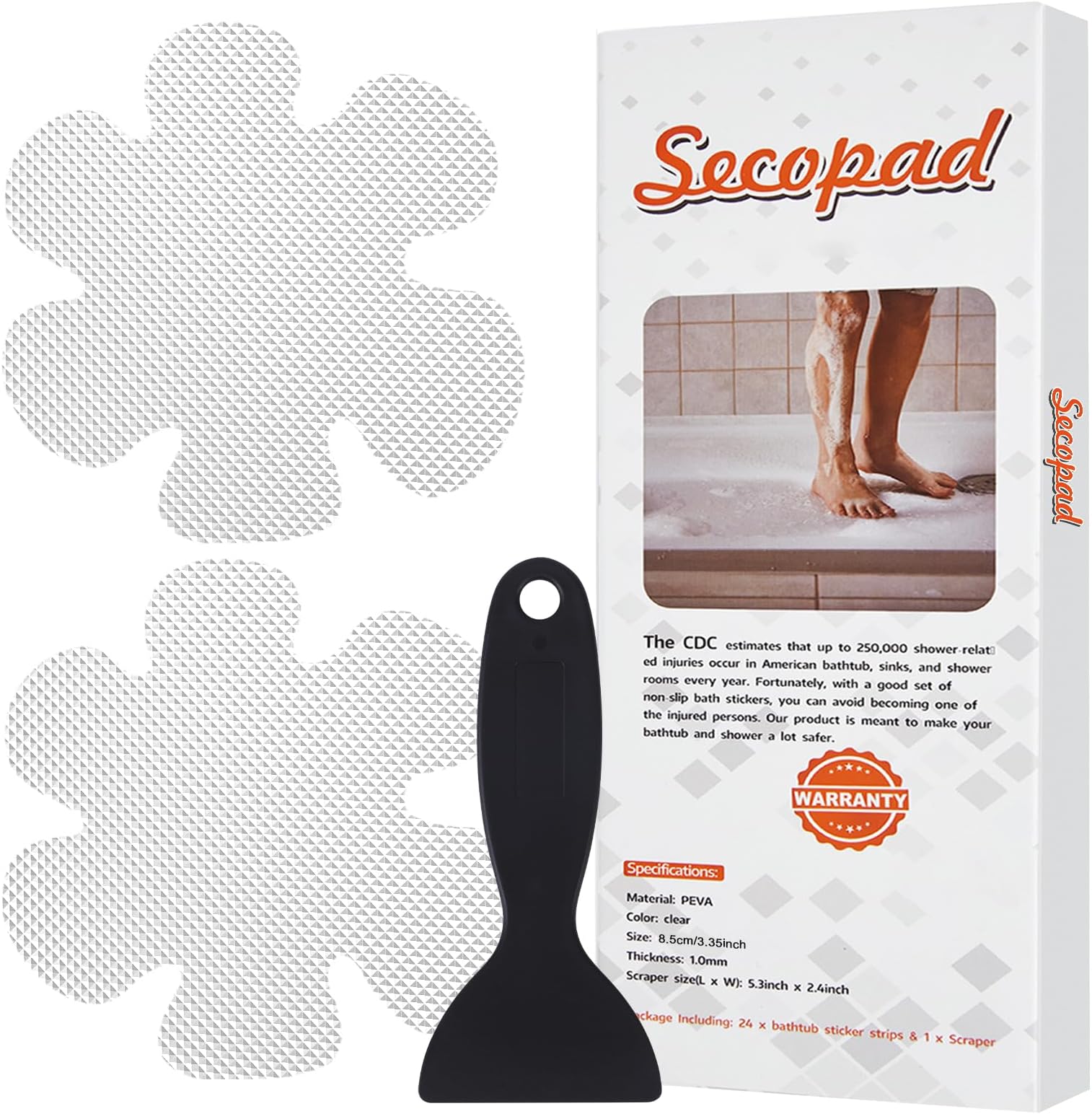 Secopad 24PCS Snowflake Non Slip Bathtub Stickers with Scraper, Clear