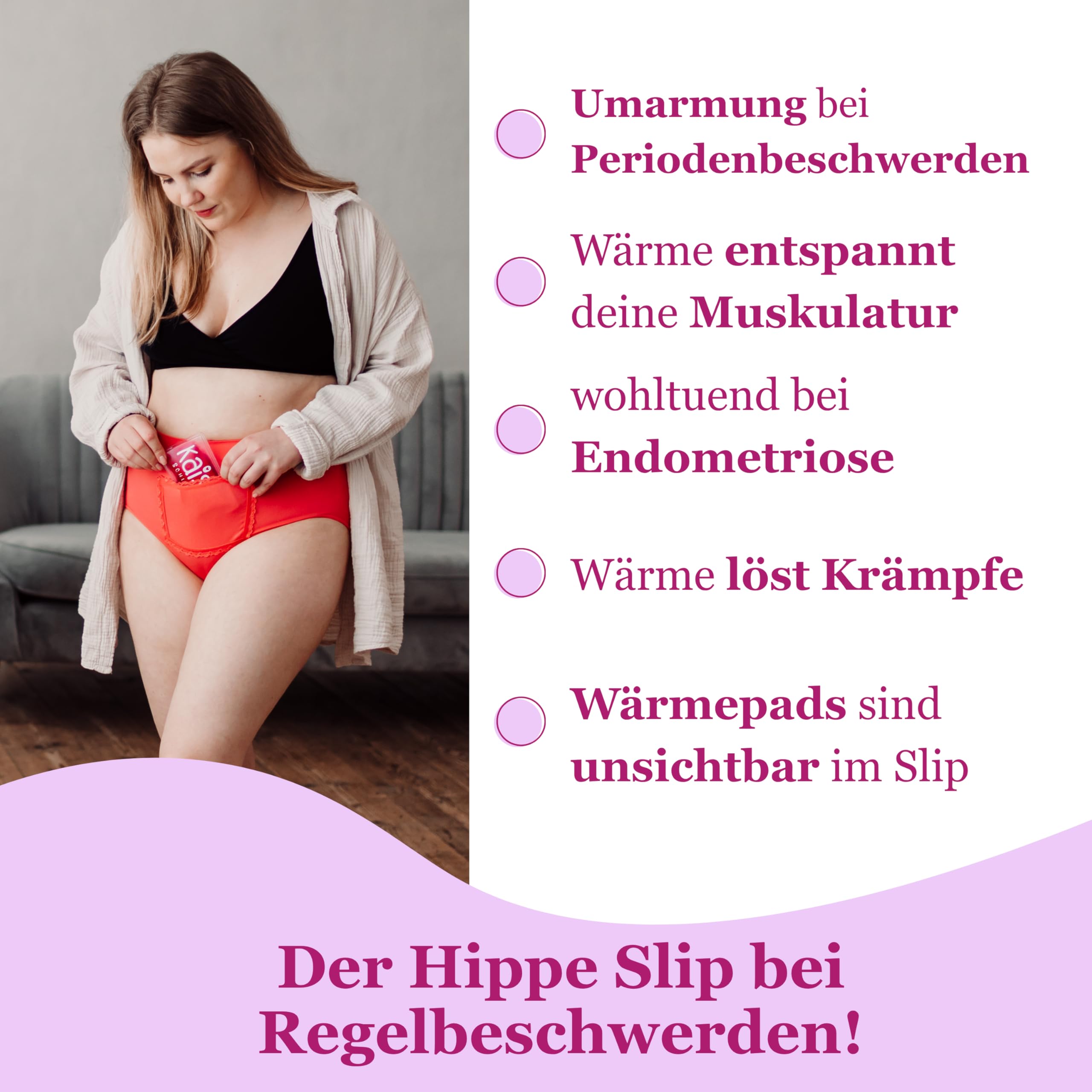 Kaiserschlüpfer Warme Tage Hipster - Unterhose für Damen mit Zwei Wärmepads - Wärme bei Regelbeschwerden, Blasenentzündung oder Endometriose