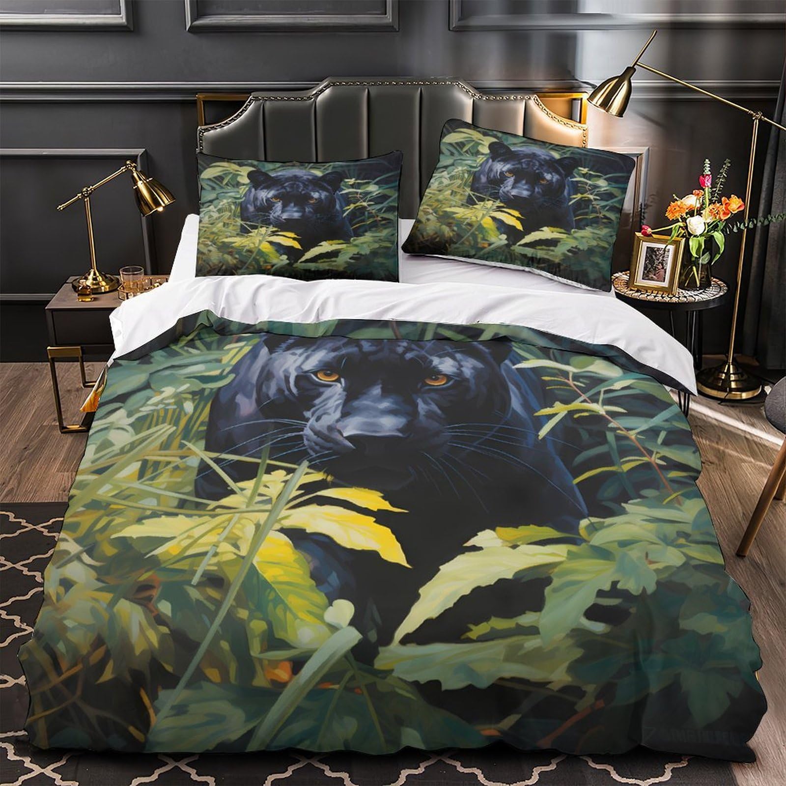 Housse de couette panthère noire en microfibre respirante et ultra douce