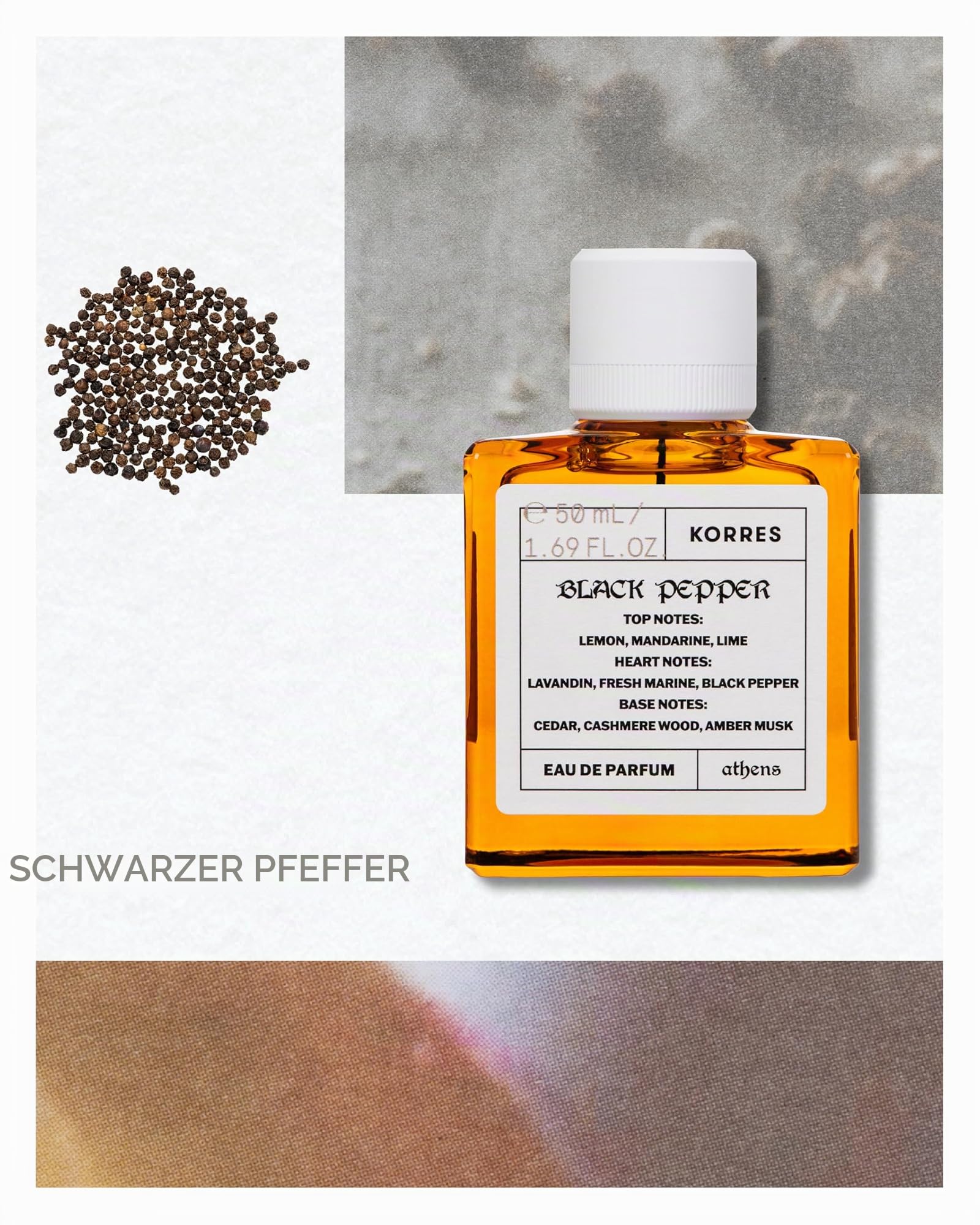 KORRES Black Pepper Eau de Parfum für Ihn, würzig, frischer Herrenduft mit Zitrus- und Pfeffernoten, vegan, 50 ml