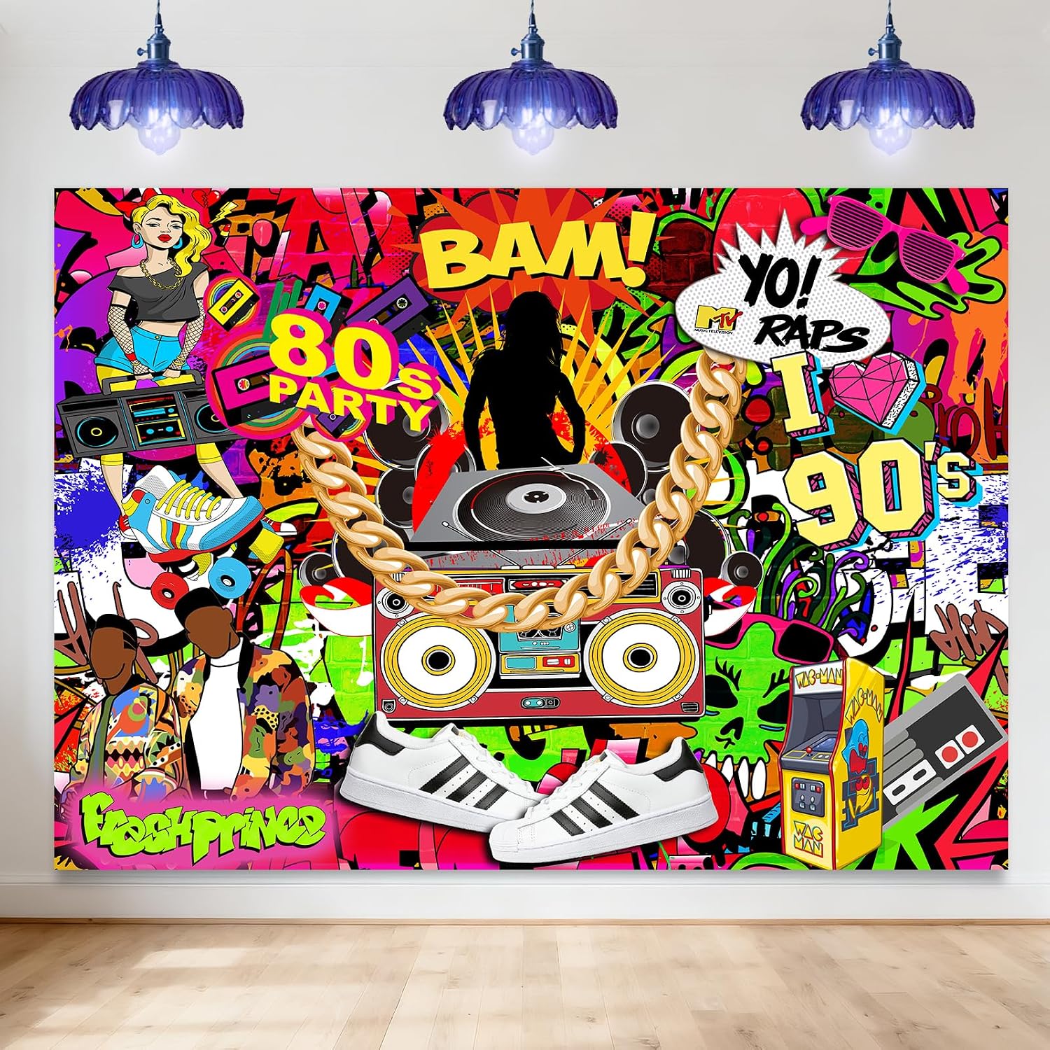 Avezano 80s 90s Backdrop 7x5ft 90s Party Decorations Hip Hop Party Decorations for Photoshoot 90s Hip Hop Backdrop Home Decor Photo Booth Props