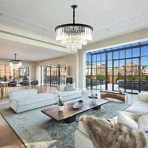 Miniatura 2 de CRYSTOP Modern 4-Tier Luxury K9 Cyrstal Chandelier for Dining Room, Black Flush Mount Ceiling Pendant Light Fixture for Foyer Entryway High Ceilings