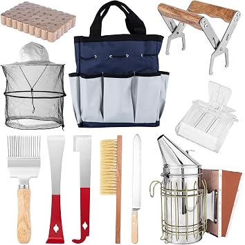 Bee Keeping Starter Kit | 11-Piece Beekeeping Supplies Set | Hive Tool & Stainless Steel Bee Smoker | Includes Water Resistant Tool Bag Beekeeping Essentials for Beginners & Experts