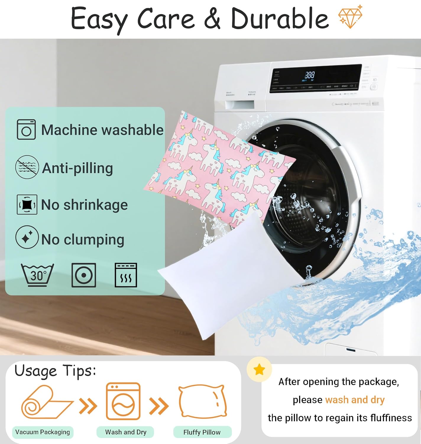 ZPECC Toddler Pillow with Pillowcase - 13x18 Organic Cotton Hypoallergenic Kids Pillow, Baby Essentials for Travel Crib Daycare Stroller (Intended for Age 2 and up) Pink Unicorn - Image 4