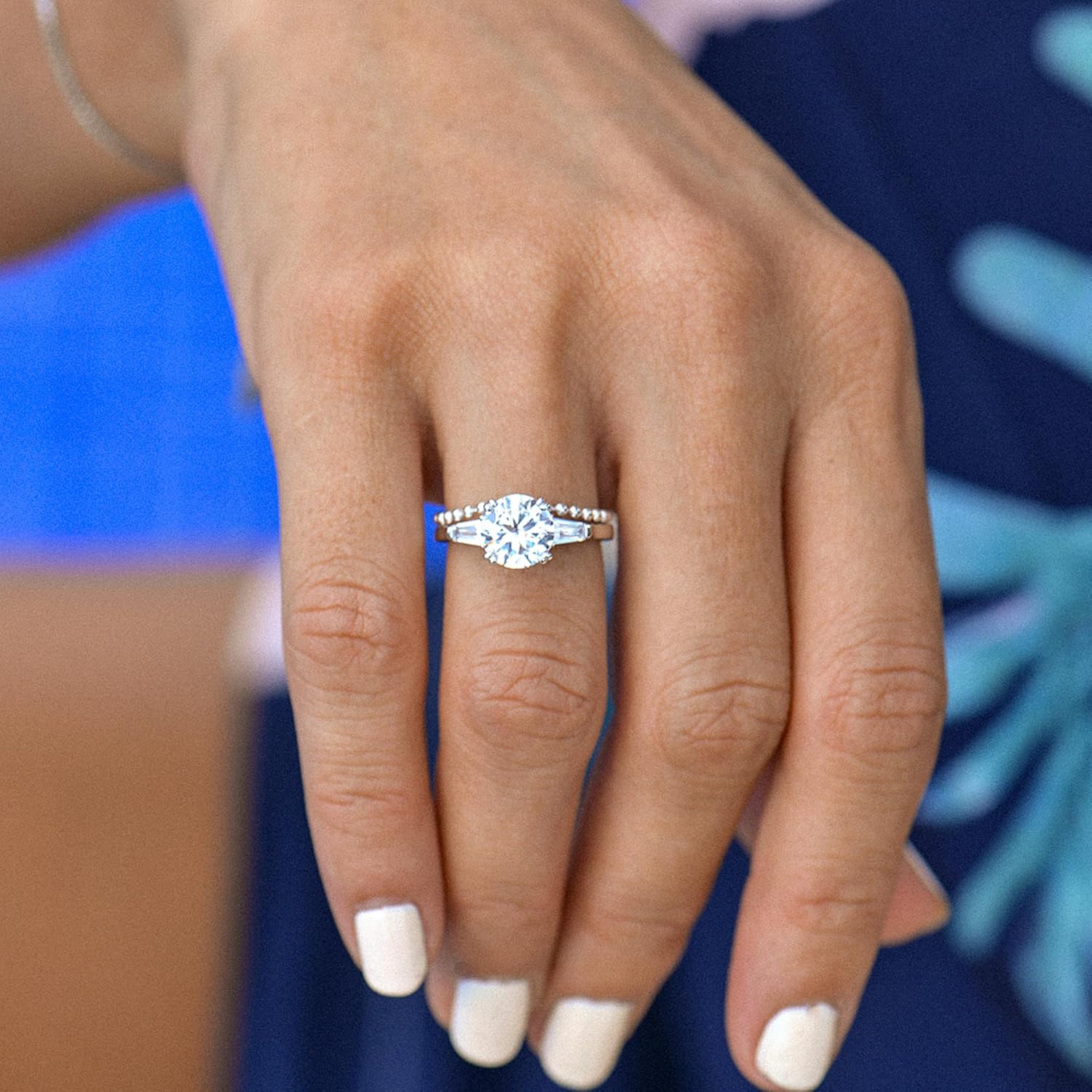 espere Sterling Silver 2 Carat CZ Baguette Round Solitaire Engagement Ring Bridal Wedding Jewelry - Image 5