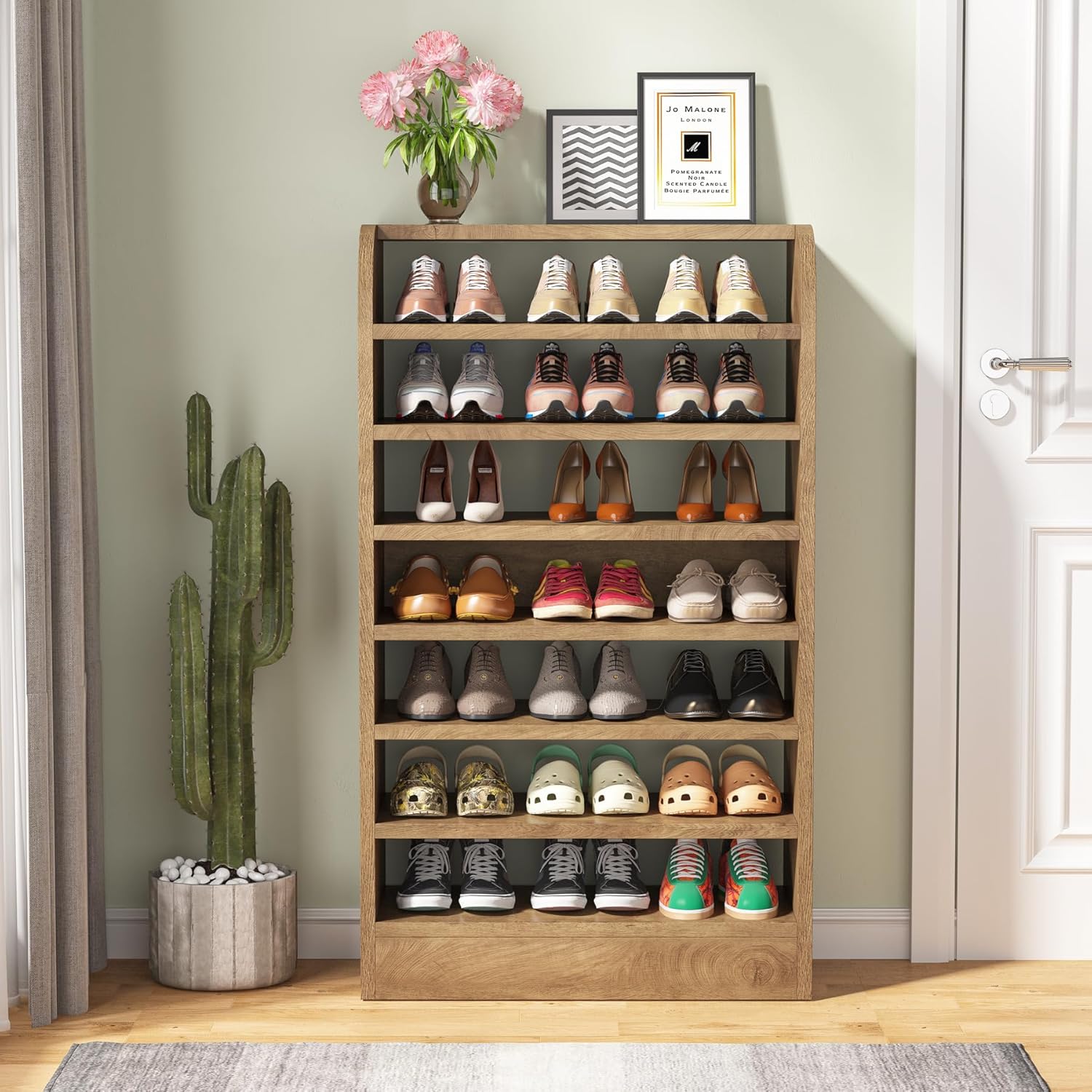 Tribesigns Shoe Rack for Entryway, 8-Tier Tall Shoe Shelf Shoes Storage, Wooden Shoe Storage Cabinet Shoe Organizer for Closet, Hallway, Living Room, Wood Color