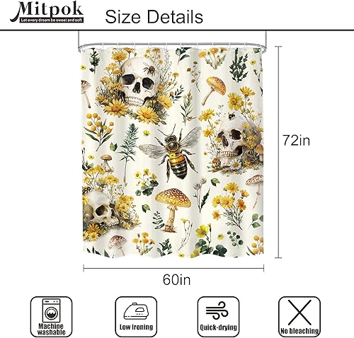 Miniatura 71 de Cortina de ducha con diseño de calavera negra y morado, de 60 pulgadas de ancho x 72 pulgadas de alto, esqueleto gótico gótico, polilla cruzada, C