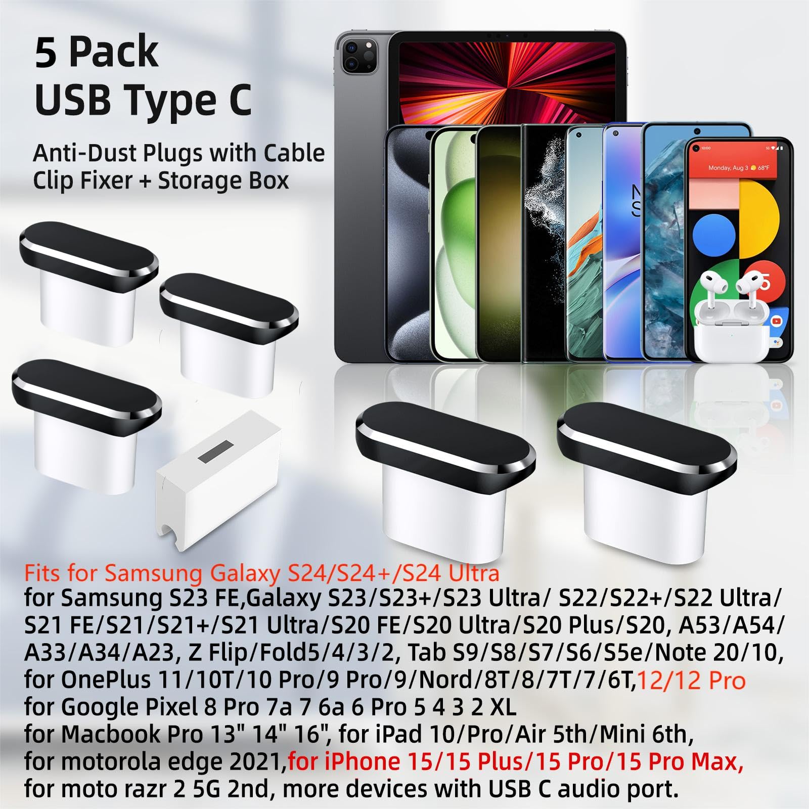 USB-C Staubschutzstecker & Lautsprecherabdeckung Für IPhone 15/16 Serie – 5+5 Stück, Mit Kabelschutz