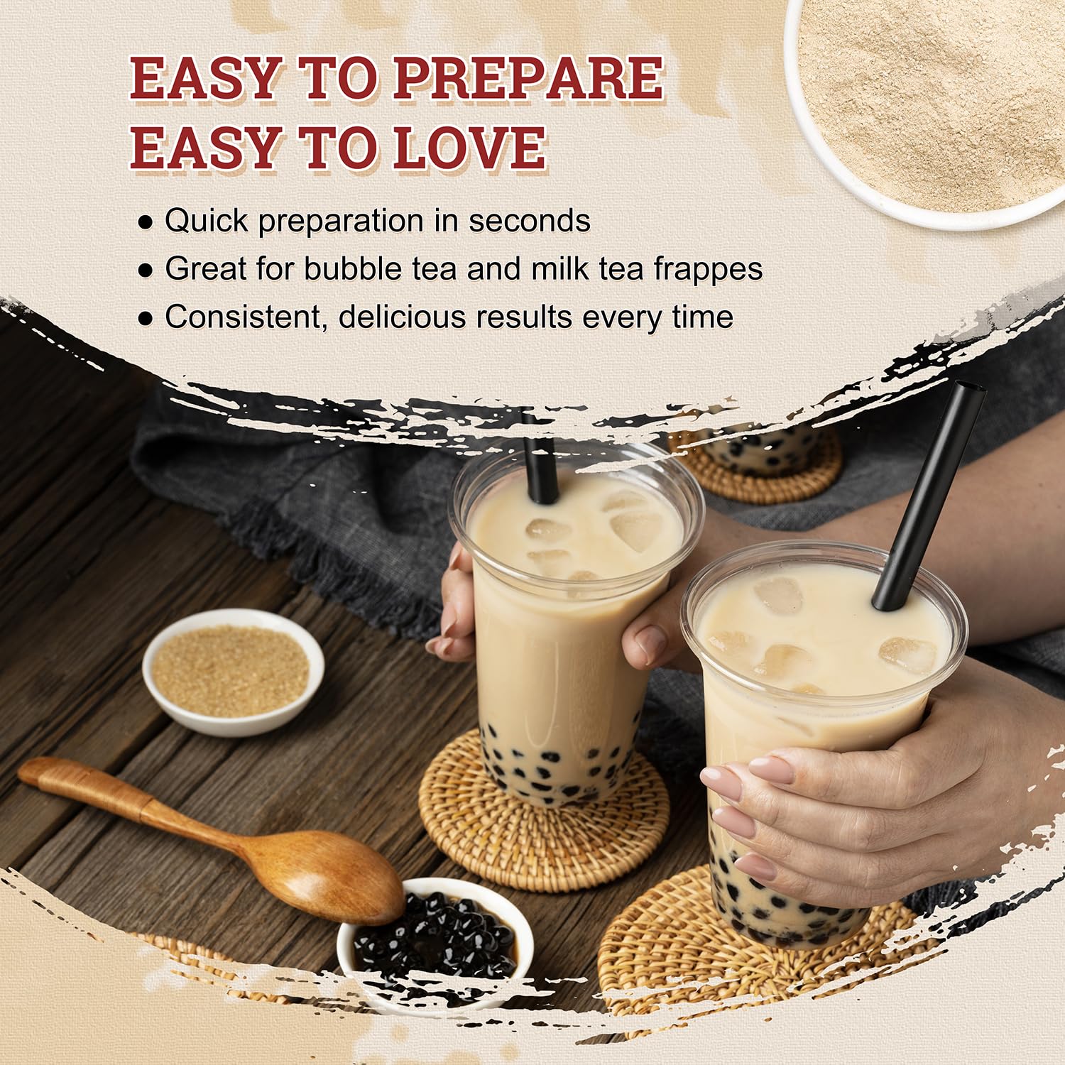 52USA Milk Tea Flavored Powder (3-in-1) 1kg – Instant Pre-Mixed Beverage Powder with Cream, Sugar & Milk Tea Flavor for Hot or Cold Drinks & Frappes
