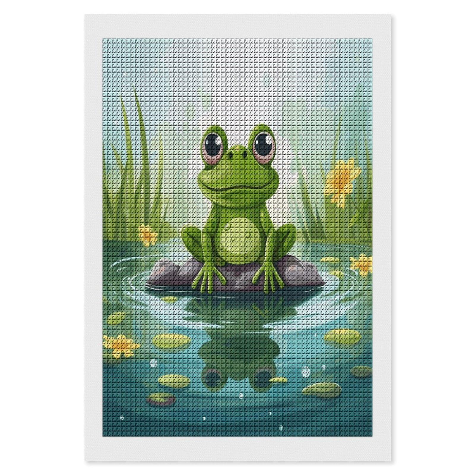 FodPand Frog in A Pond Diamond Painting Kit for Beginner Fun 5D DIY Crafts for Adults Diamond Art Kits Square Diamond Art Canvas Painting Gem Art Crafts for Home Wall Decor 8"x12"