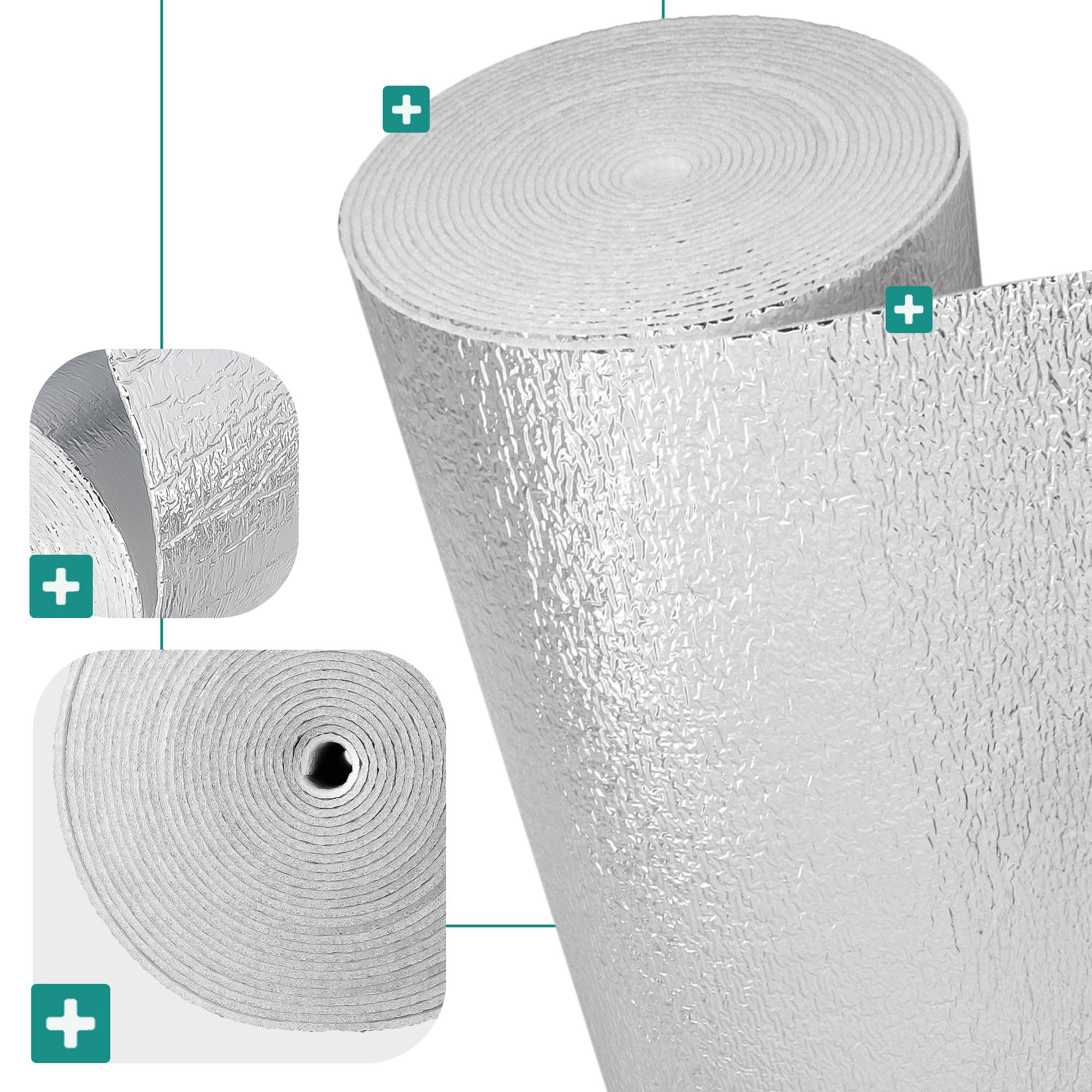 Millto™ Ekran Zagrzejnikowy Mata Aluminiowa 2,5m | Pianka Termoizolacyjna Izolacyjna Izolacja Ścienna Piankowa Folia Odblaskowa Uniwersalna Termiczna Grzejników Ścian