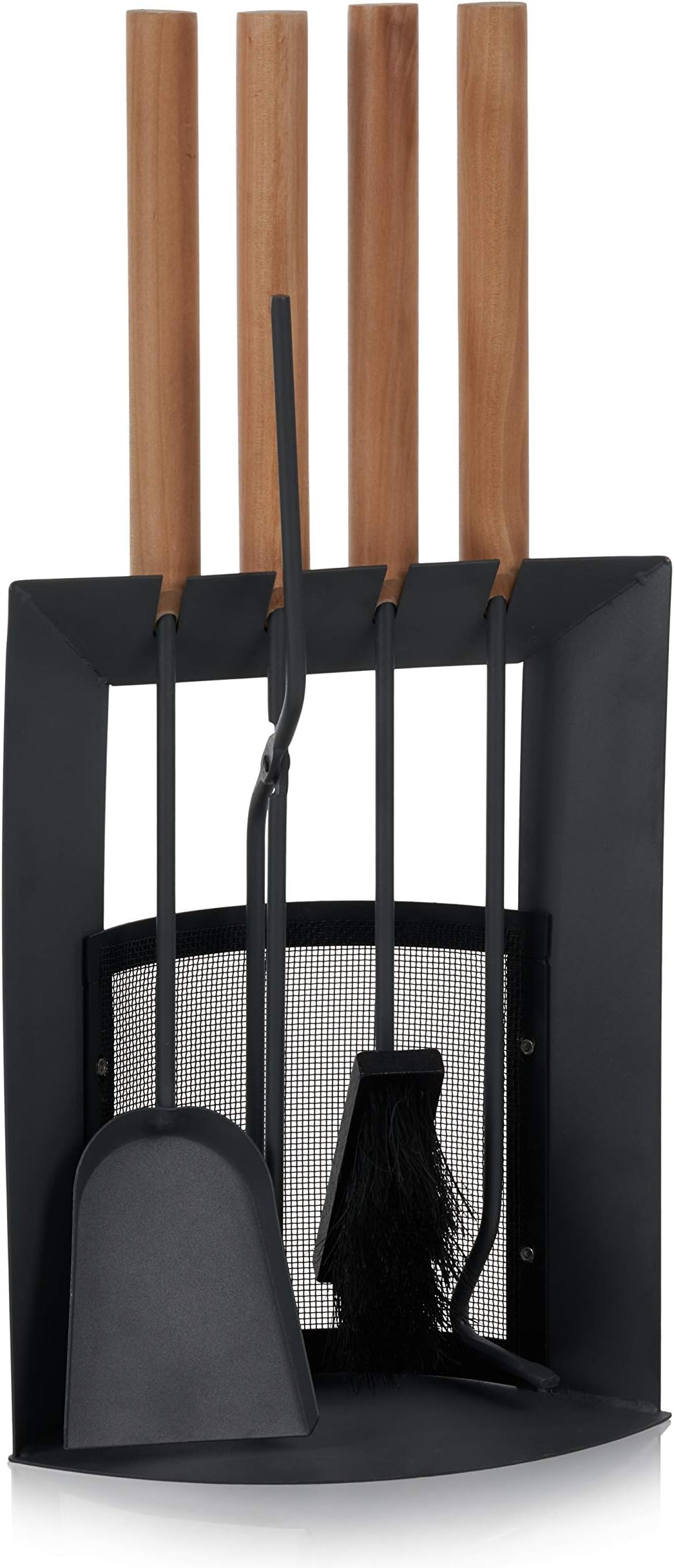 Kaminbesteck Set 3-teilig - Besen, Schaufel, Eisenhaken Mit Ständer Schwarz