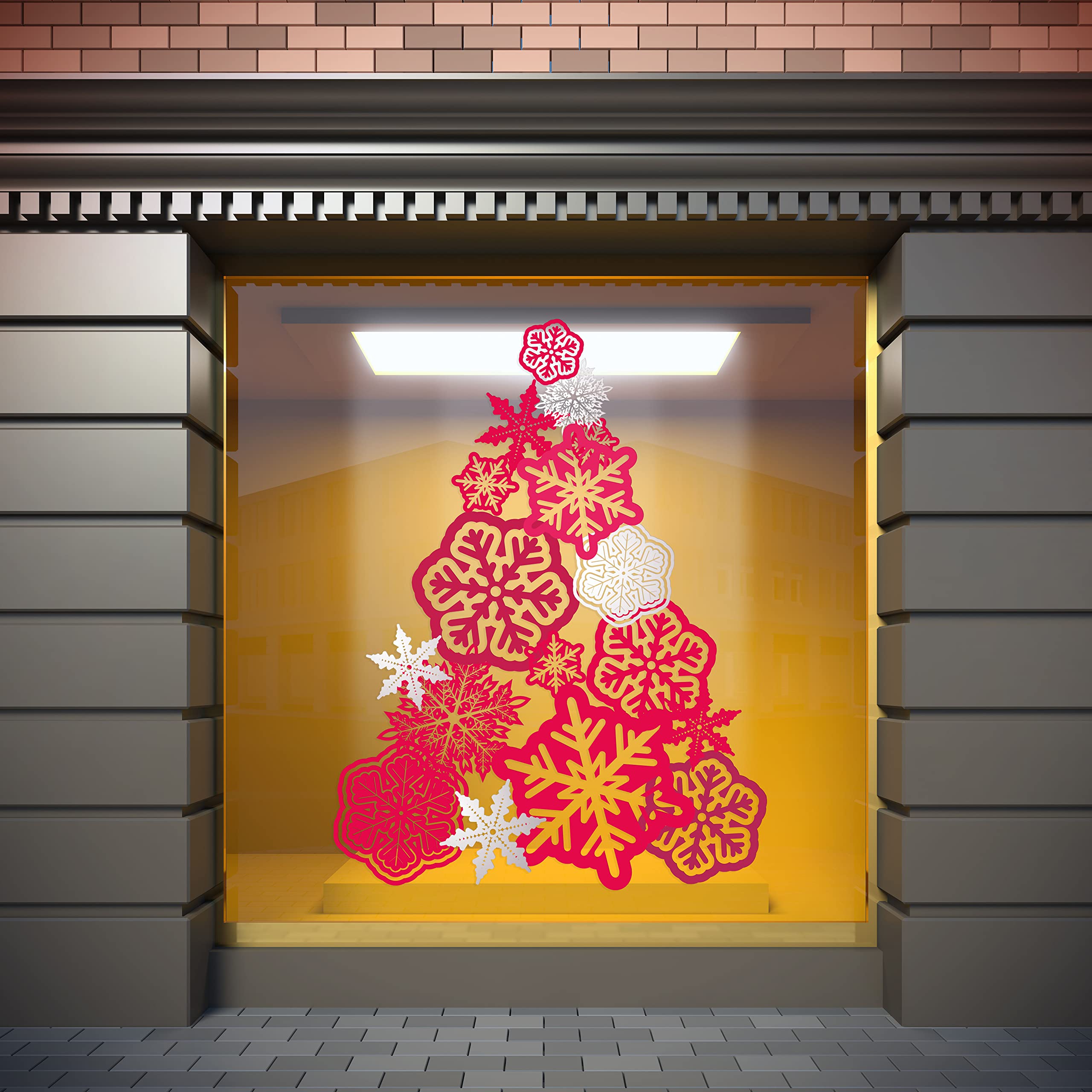 Adesivo in vinile trasparente con effetto specchio Buon Natale Albero colore rosso | 152 x 200 cm | Vinile economico e originale | Riserva bianca e fustellata