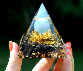 Orgone Pyramid Positive Energy,Crystal Pyramid Flower of Life Quartz with Agate,Protection Energy Generator for Stress Reduce Healing Meditation Attract Wealth Lucky Lotus Blue Agate Obsidian
