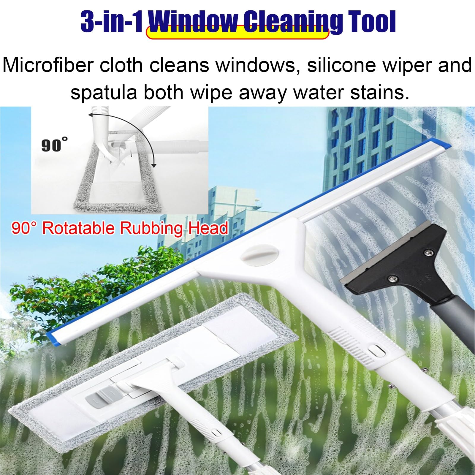 Limpiacristales Limpiador de Ventanas Pértiga comercial para limpieza de cristales 3 4 5 6 7 M, Herramienta Limpiacristales Profesional con Mango Largo, Kit de Lavado Empalmado para Ventana Exterior(5