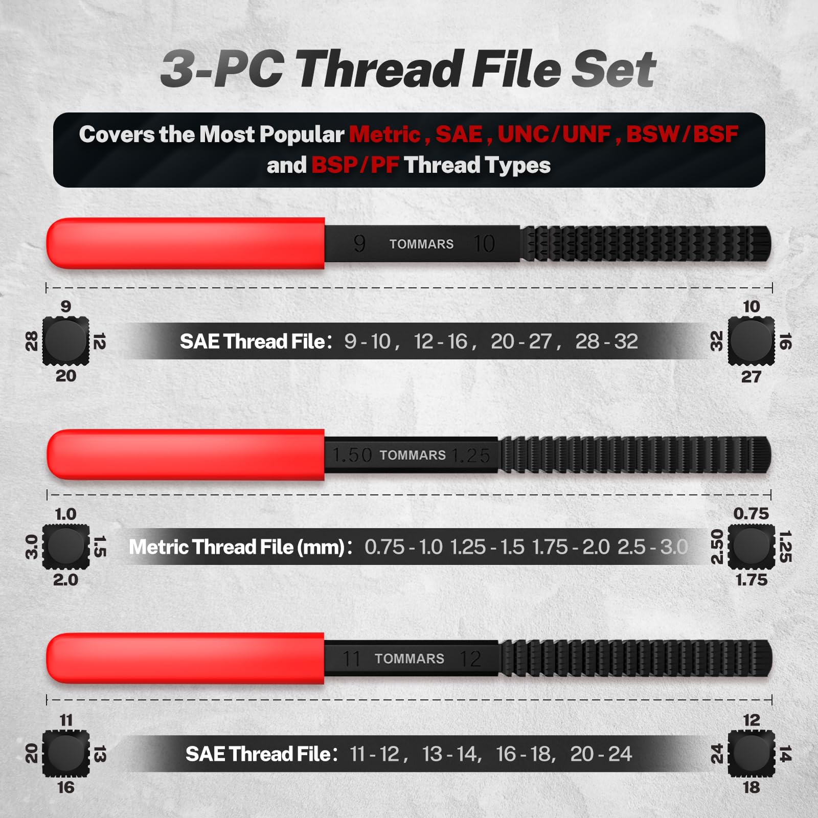 Snapklik.com : 3-Pc Thread File Set, SAE & Metric Thread Restorer Files ...