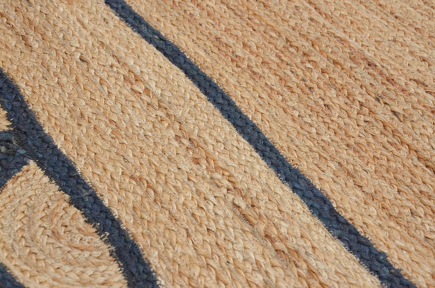 Handwoven Natural Jute Rug Braided Area Rug Nonslip & Durable Carpet with Designer Border for Home Floor Decor (Navy Blue, 10x14 Inch)