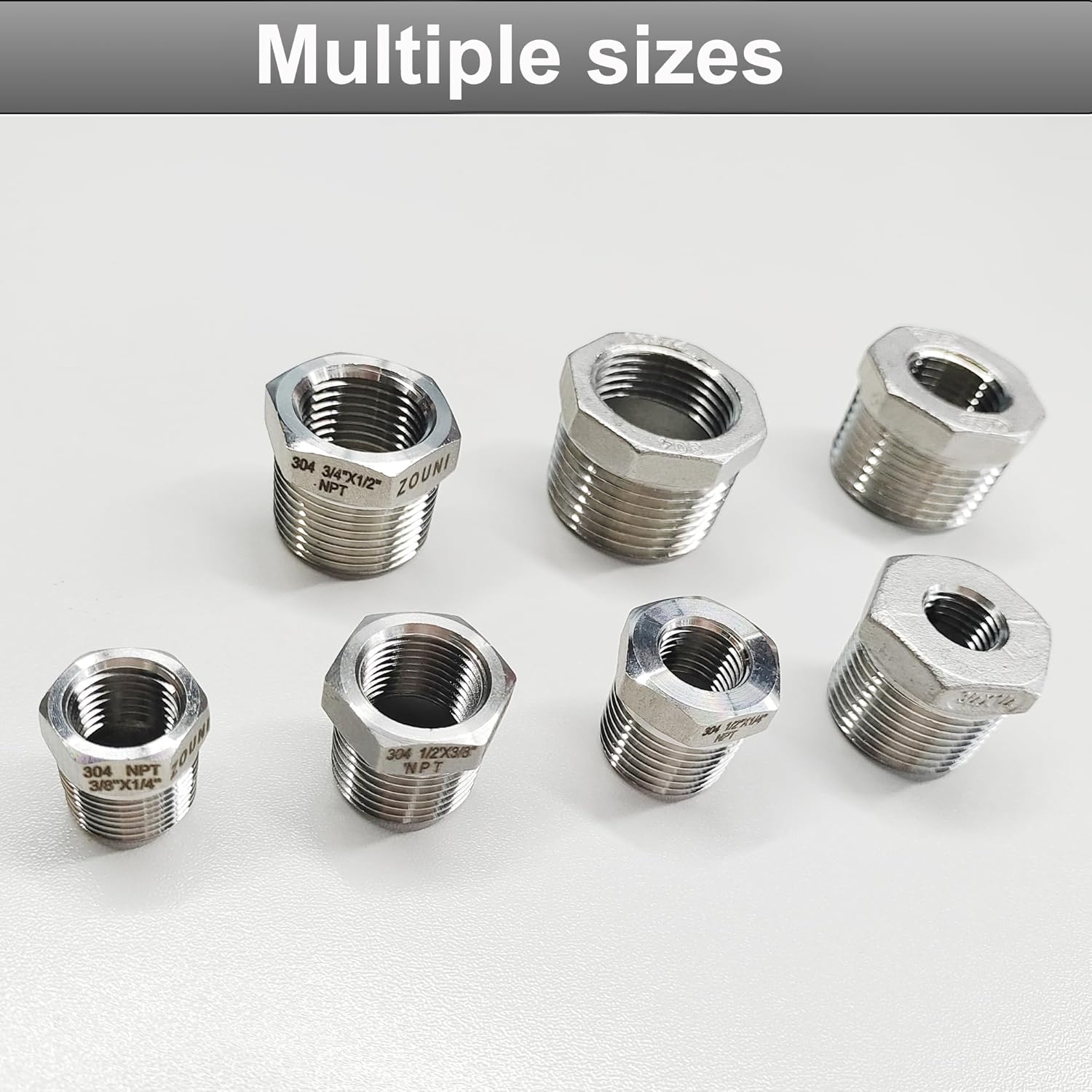 2 Pcs Reducer Hex Bushing, 304 Stainless Steel 1" Male NPT to 3/4" Female NPT（ 1"MNPT - 3/4"FNPT） Pipe Fitting Hex Bushing, Heavy Duty Pipe Fitting Reducer Adapter
