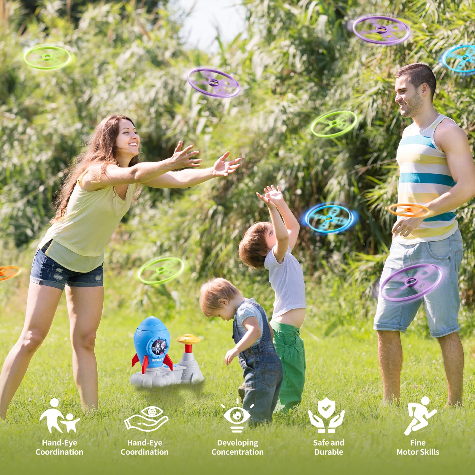 Outdoor Toys for Kids Ages 3-8: Flying Disc Launcher Toy Chasing Games - Summer Outside Yard Activities Chasing Toy for Toddlers Ages 3 4 5 6 7 8 Backyard Games Birthday Gift for Boys Girls, Blue