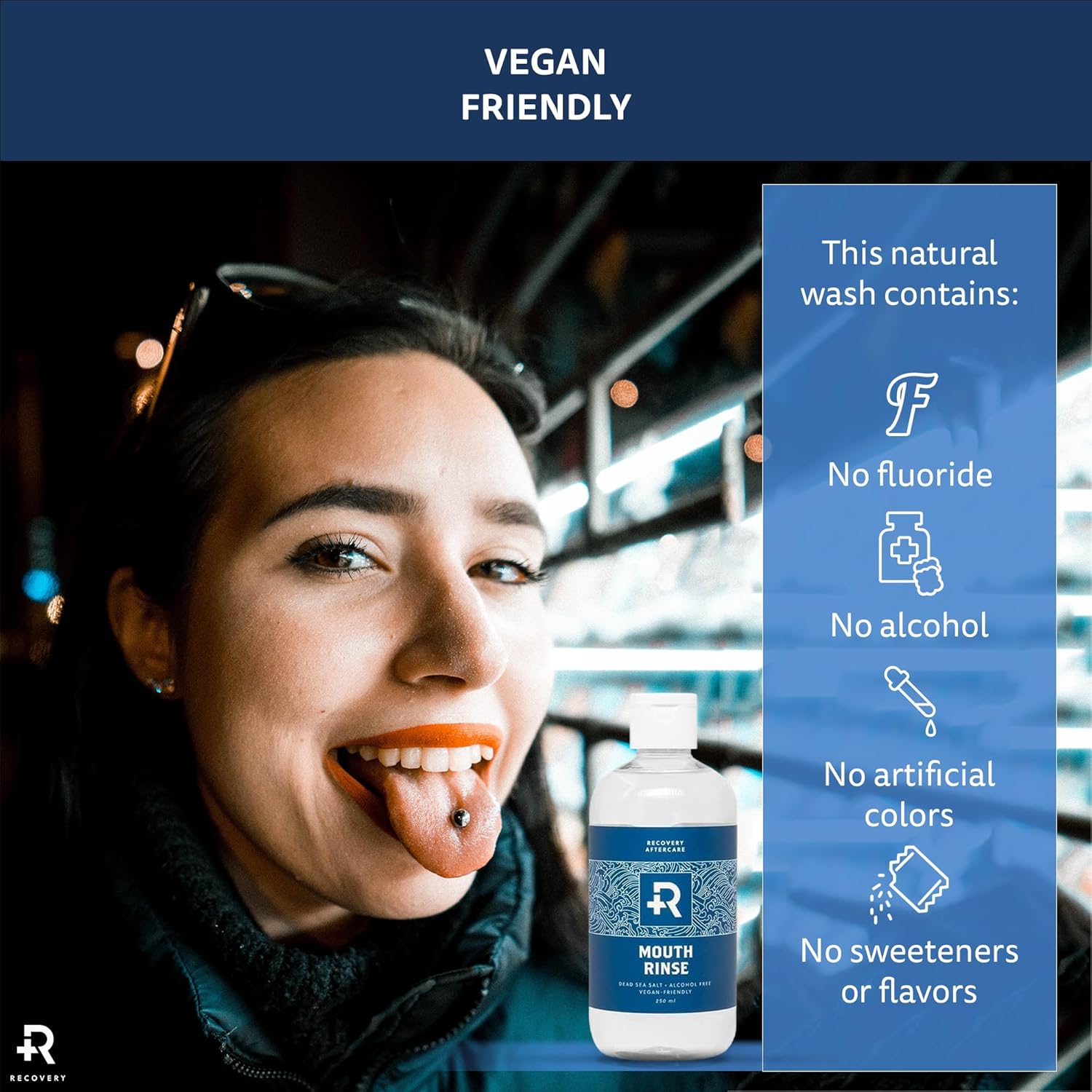 Recovery Aftercare Oral Piercing Aftercare Sea Salt Mouth Rinse - Alcohol Free Healing Solution Saline Mouthwash, 8 Ounces, Case of 12