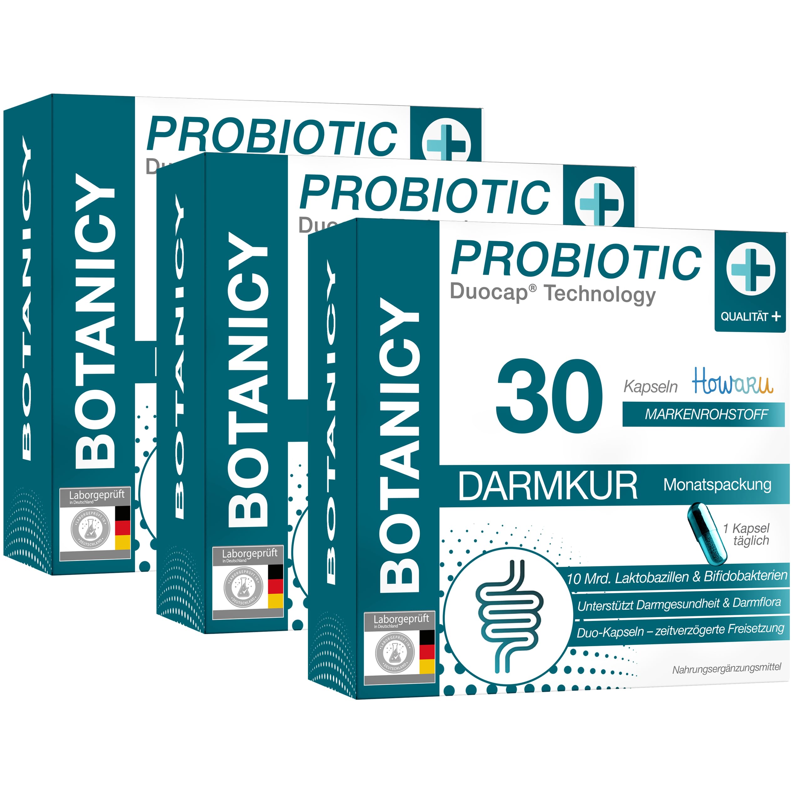 BOTANICY Probiotic - Präbiotika und Probiotika mit 10 Mrd. Laktobakterien & Bifidobakterien plus Vitamin D3-90 DUOCAP® 2-in-1 Kapseln, Magensaftresistent - Laborgeprüft in DE