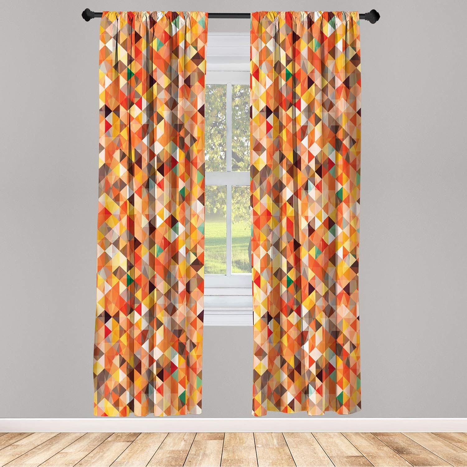 Ambesonne Geometric Window Curtains, Abstract Triangle Diamond Trippy Funky Motif Vibrant Illustration Art, Lightweight Decorative 2-Panel Set & Rod Pocket, Pair of - 28" x 63", Multicolor