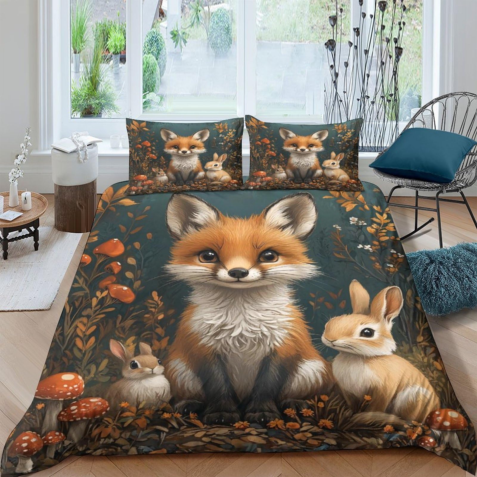 Ctjqhvkz Style-3 3D Printed Forest Fox Fitted Sheet Microfiber Soft Animal Bunny Bed Cover Machine Washable For Bedroom Decor Single（135X200cm）